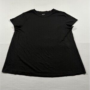 Quince Womens Stretch Cotton Jersey Cap Sleeve Tee T-shirt Crew Black Top Sz L